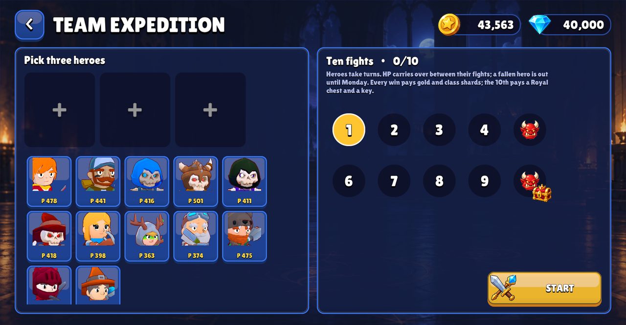 Team Expedition: three heroes, ten fights